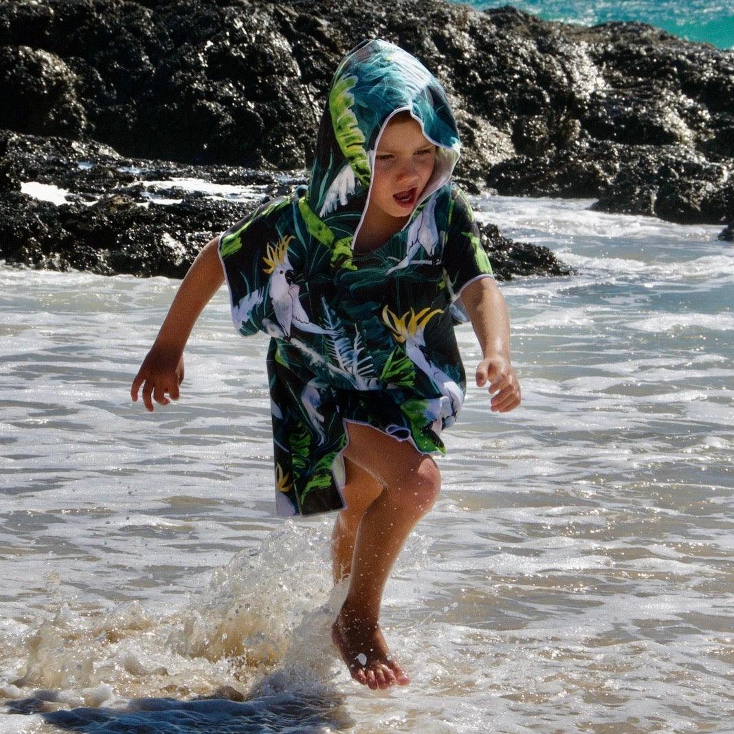 Bird of Paradise - Sand-Free Beach Hoodie - Sandi Toes boy running is the surf