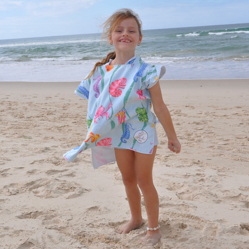 Earh and Sea kids sand free hoodies showing a 6 year old 
