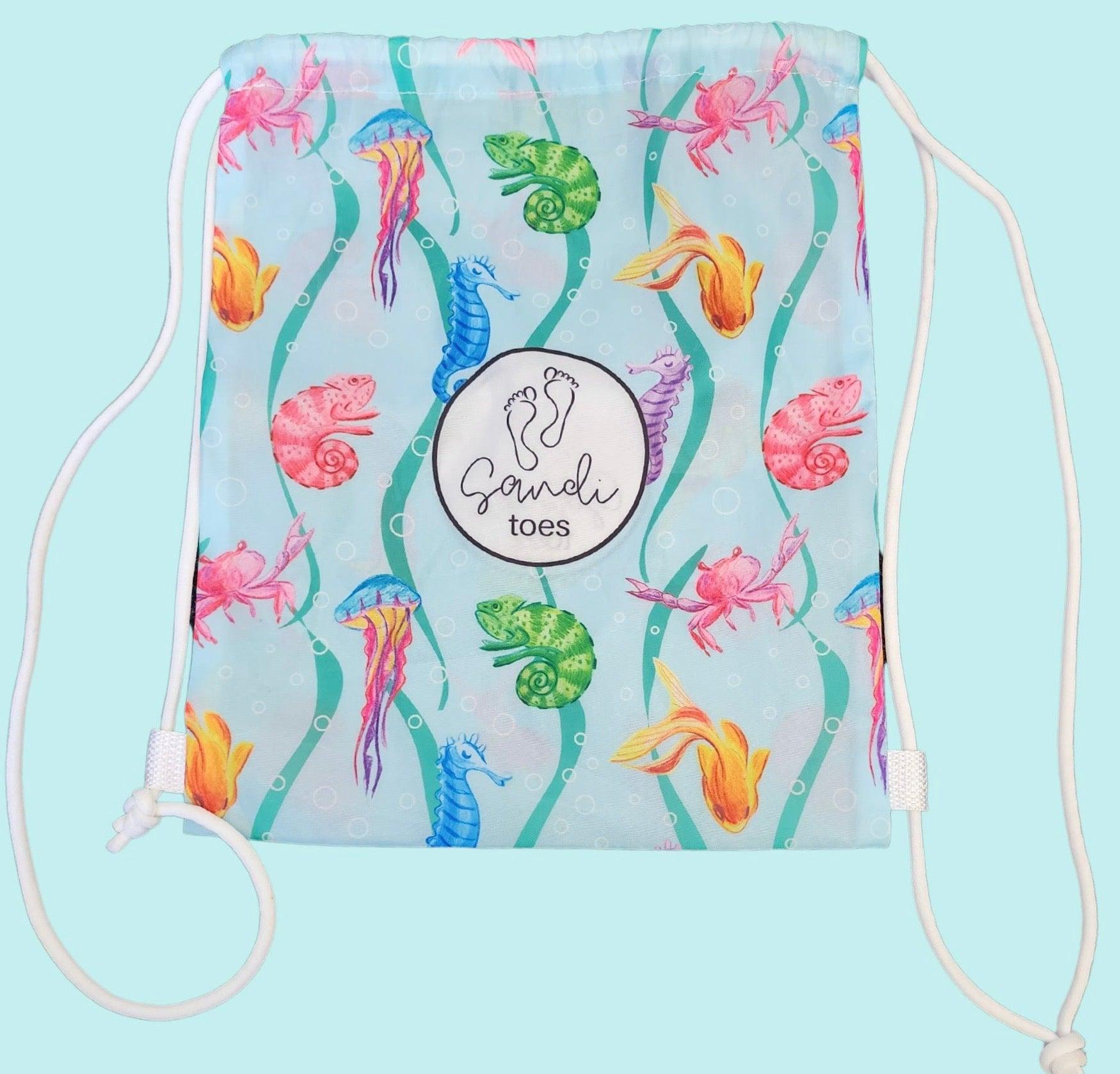 Earth and Sea - Sand-Free Beach Hoodie - Sandi Toes drawsting bag