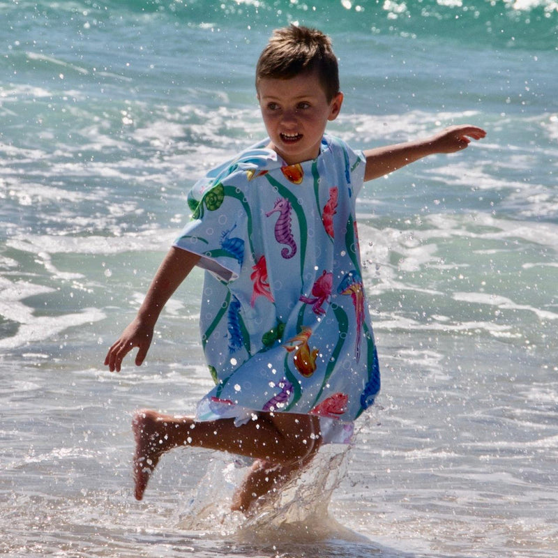 Earth and Sea - Sand-Free Beach Hoodie - Sandi Toes running in the surf
