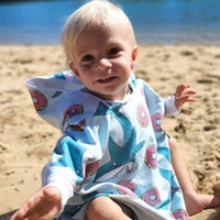 18 Month old wearing Feeding Frenzy sand free hoodie