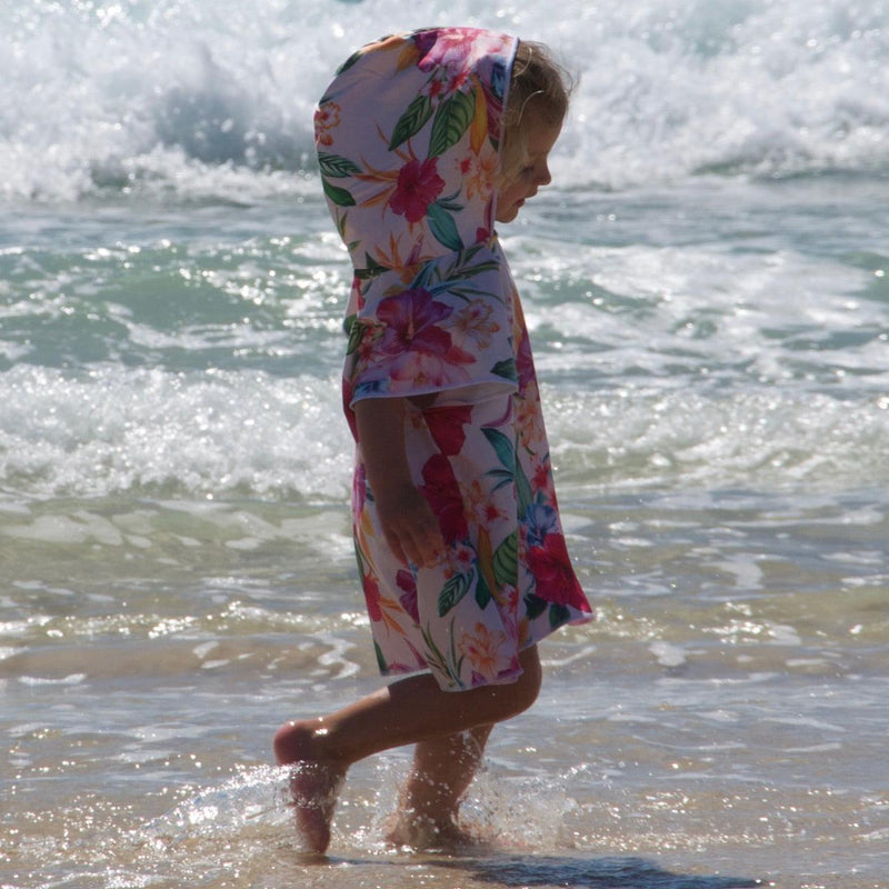 Island Princess - Sand-Free Beach Hoodie - Sandi Toes wading in the surf with hood up