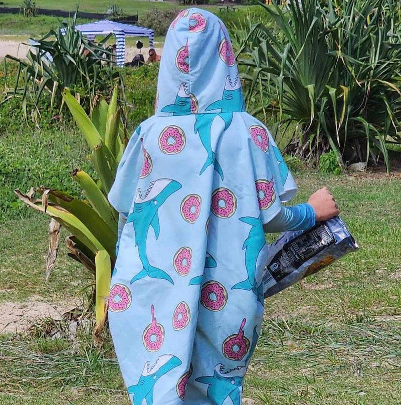 Feeding Frenzy - Sand-Free Beach Hoodie - Sandi Toes rear view with hood up